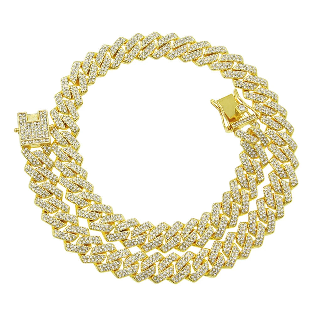 fachgo | Fashion Men Cuban Link Iced Out Necklace 14MM width Rhinestones Chain Rapper CZ Cuban Chain Necklace Hip Hop Birthday Jewelry