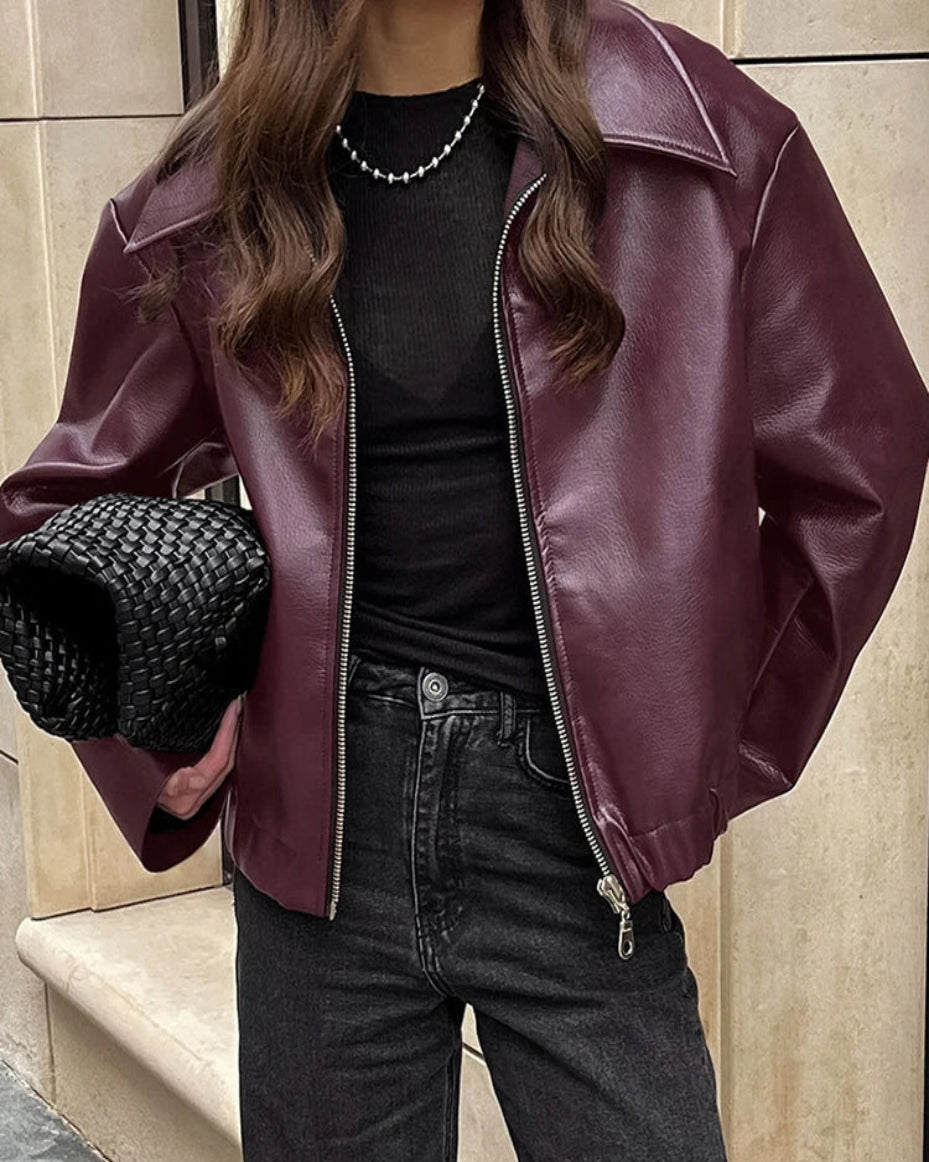fachgo | Women’s PU Leather Bomber Jacket