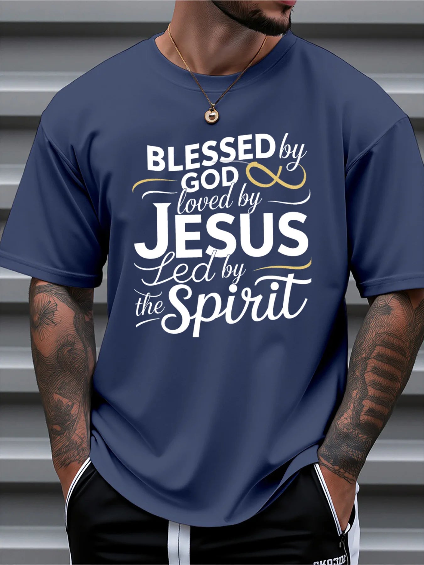 fachgo | T Shirt For Man 100% Cotton Summer Blessed by God Loved by Jesus Casual Slim Fit Round Neck Short Sleeved T-shirt Top