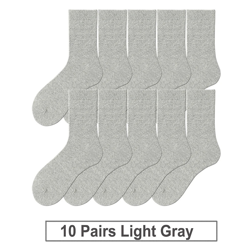 fachgo | 10 Pairs New Men's Cotton Socks Black Business Men Socks Soft Breathable Autumn Spring for Male White US6-10