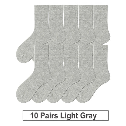 fachgo | 10 Pairs New Men's Cotton Socks Black Business Men Socks Soft Breathable Autumn Spring for Male White US6-10