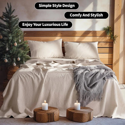 fachgo | Linen Sheets Set,100% French Stone Washed Pure Linen Bed Sheets, 3 Pieces (1 Flat Sheet, 2 Pillowcase) Suitable for Hot Sleepers