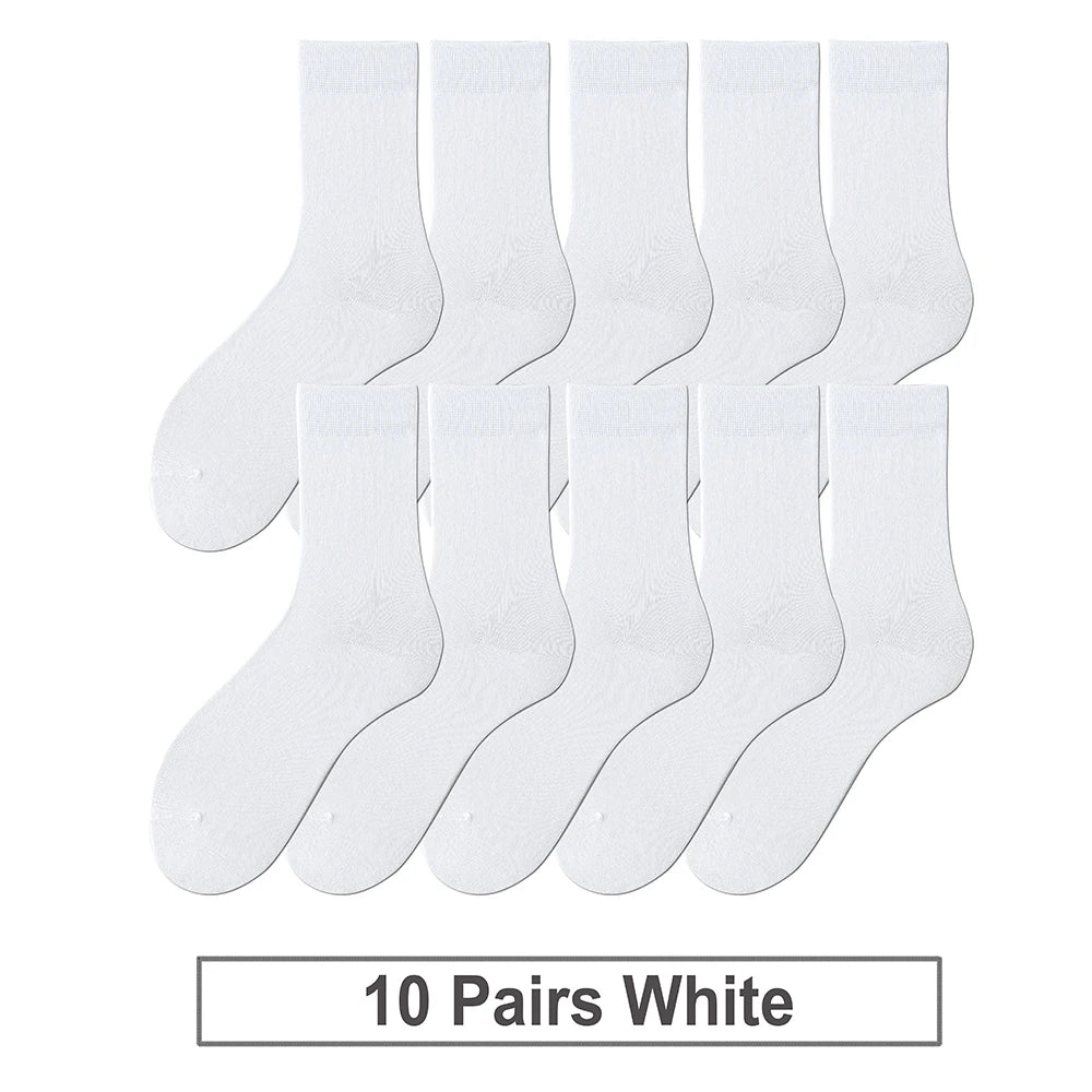 fachgo | 10 Pairs New Men's Cotton Socks Black Business Men Socks Soft Breathable Autumn Spring for Male White US6-10