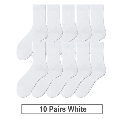 fachgo | 10 Pairs New Men's Cotton Socks Black Business Men Socks Soft Breathable Autumn Spring for Male White US6-10