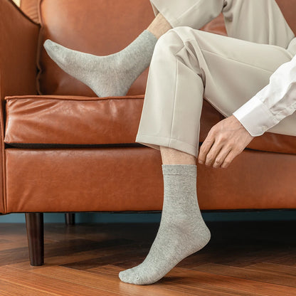 fachgo | 10 Pairs New Men's Cotton Socks Black Business Men Socks Soft Breathable Autumn Spring for Male White US6-10