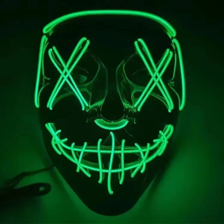 Cosplay Halloween Costume LED Light Up Scary Mask Halloween Mask Face for Man Kids Techwear Mask Lace Face Mask Party Decoration
