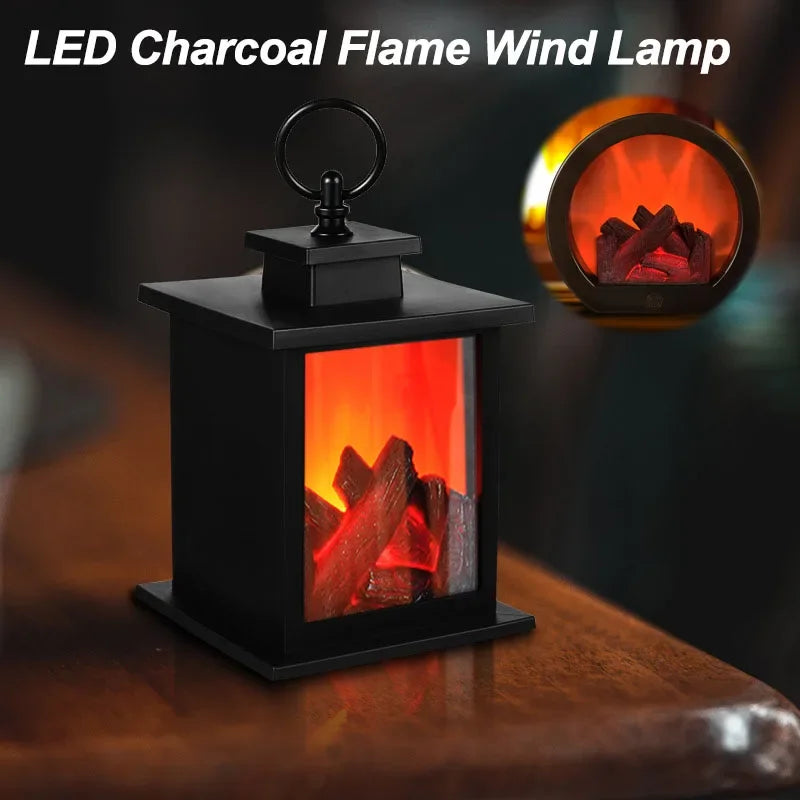 Realistic Flame LED Fireplace Log Lamp Battery and USB Operated Flameless Faux Fire Decor for Home Christmas Halloween Table