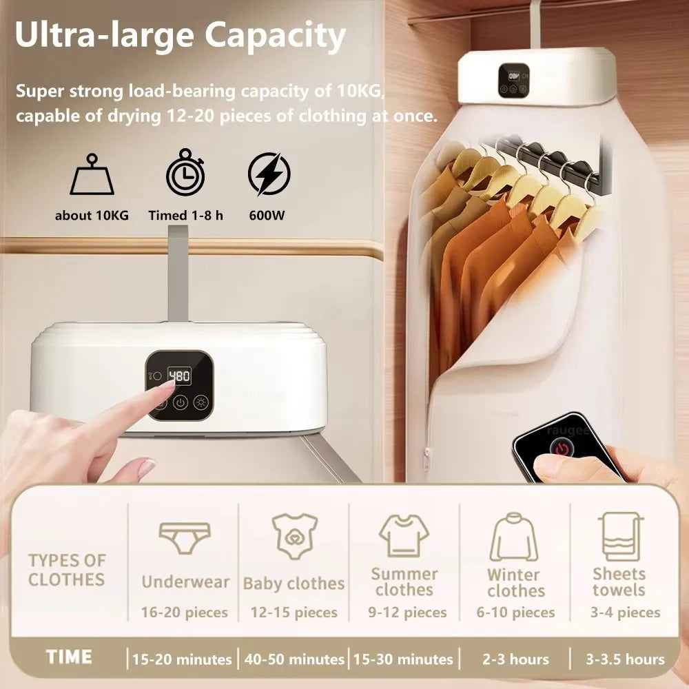 fachgo | Portable Mini Clothing Dryer Foldable Electric Clothes Dryer Apartment Dryer Travel RVS with Dryer Bag and Time Set Travel Style