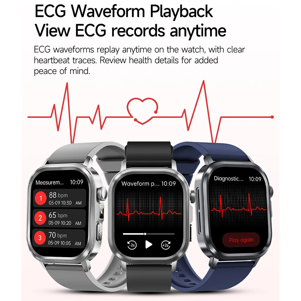 fachgo | New Accurate Blood Pressure Smart Watch Uric Acid ECG+PPG Blood Oxygen Body Analysis Body Fat LED Flashlight smart watches 2025