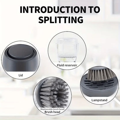 Dishwashing Brush With Soap Dispenser, Kitchen Scrub Brush Suitable For Dishes, Pans, Sinks, Cleaning With Holder Set