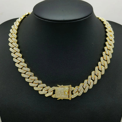 fachgo | Fashion Men Cuban Link Iced Out Necklace 14MM width Rhinestones Chain Rapper CZ Cuban Chain Necklace Hip Hop Birthday Jewelry