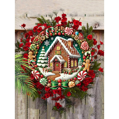 fachgo | Christmas Wooden Decorations2DRelief Snow House Gingerbread Man Candy Garland Sign For Courtyard Balcony Door Outdoor Home Decor