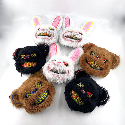 Halloween Light Up Horror Animal Mask LED Luminous Bloody Bear Mask Flashing Neon Cosplay Scary Masquerade Party Mask Supplies