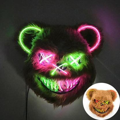 Halloween Light Up Horror Animal Mask LED Luminous Bloody Bear Mask Flashing Neon Cosplay Scary Masquerade Party Mask Supplies