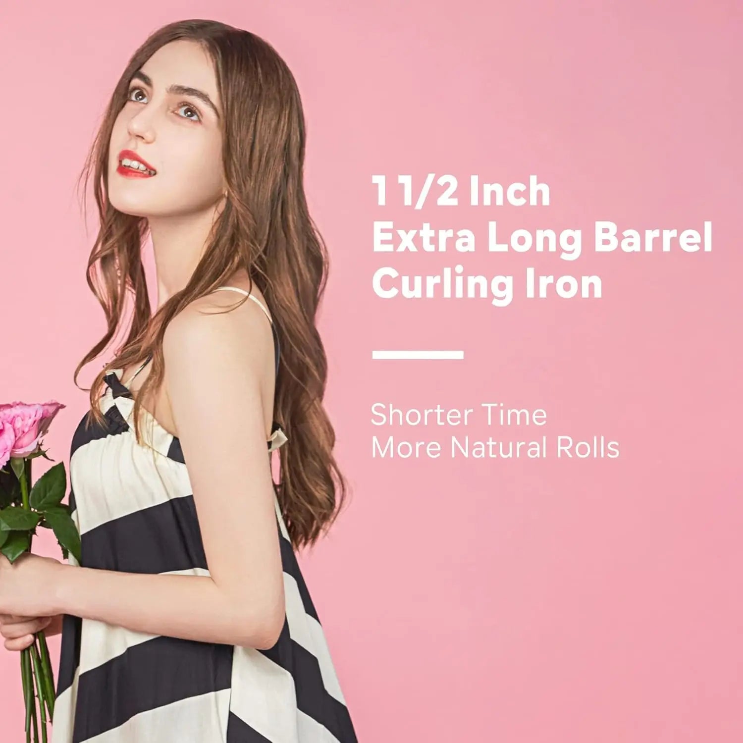 fachgo | 1.5 Inch Extra Large Curling Wand for Long Hair - Ceramic Tourmaline Barrel with 40000000 Negative Ions, 2 Clips
