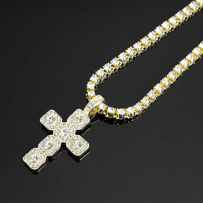 fachgo | 2025 New Hip Hop Cross Pendant Necklace Men 4mm Rhinestone Tennis Chain Iced Sparkling Necklace Women Punk Jewelry Fashion Gift