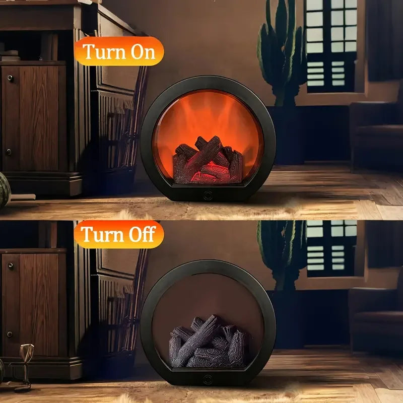 Realistic Flame LED Fireplace Log Lamp Battery and USB Operated Flameless Faux Fire Decor for Home Christmas Halloween Table