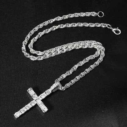fachgo | Hip Hop Iced Out Cross Pendant Necklace Strap 4mm Zircon Tennis Chain Men Women Sparkling Necklace Punk Jewelry Fashion Gift