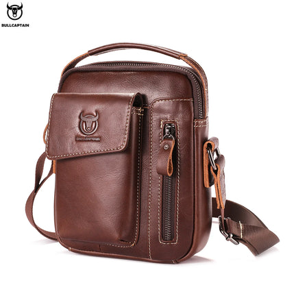 fachgo | BULLCAPTAIN Casual Fashion Men's Messenger Bag's Business Portable Handbag Man Leather Shoulder Bag Mobile 6.5'' Phone Bags