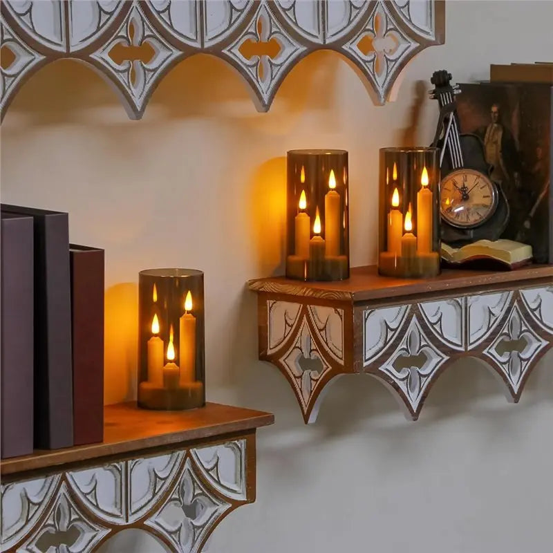 B89B-Flameless Taper Short Candles 3 In 1 Design With 10 Key Remote Control And Timer, 3" X 6" Grey Pillar Flickering Warm Light