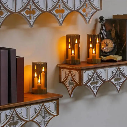 B89B-Flameless Taper Short Candles 3 In 1 Design With 10 Key Remote Control And Timer, 3" X 6" Grey Pillar Flickering Warm Light