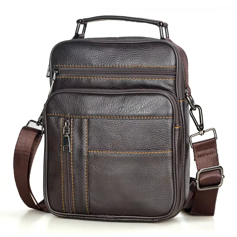 fachgo | Men's Natural Leather Handbag For Tablet Male Genuine Leather Shoulder Bag Small Men Travel Messenger Crossbody Bags Tote