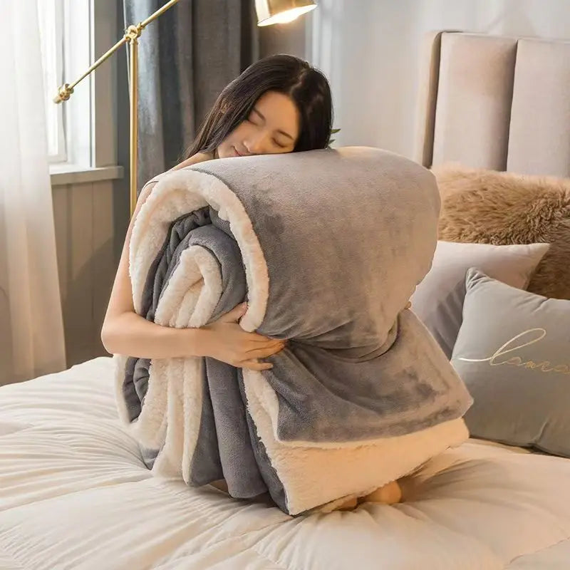 fachgo | Wool Throw Blanket Keep Warm Winter Bed Blankets Double Sided Queen Duvet Cover Camping Double Bed Cover Bedspread On The Bed