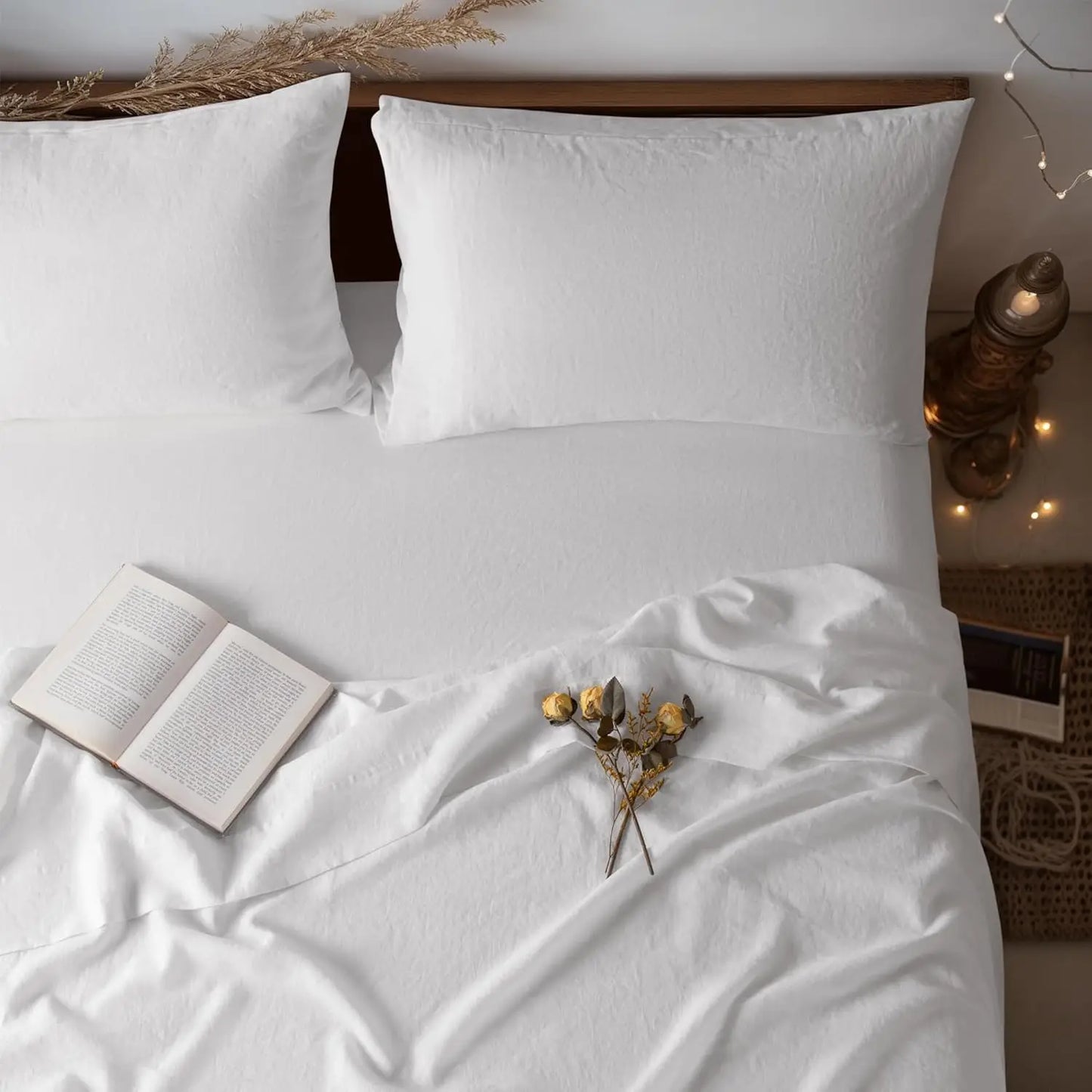 fachgo | Linen Sheets Set,100% French Stone Washed Pure Linen Bed Sheets, 3 Pieces (1 Flat Sheet, 2 Pillowcase) Suitable for Hot Sleepers