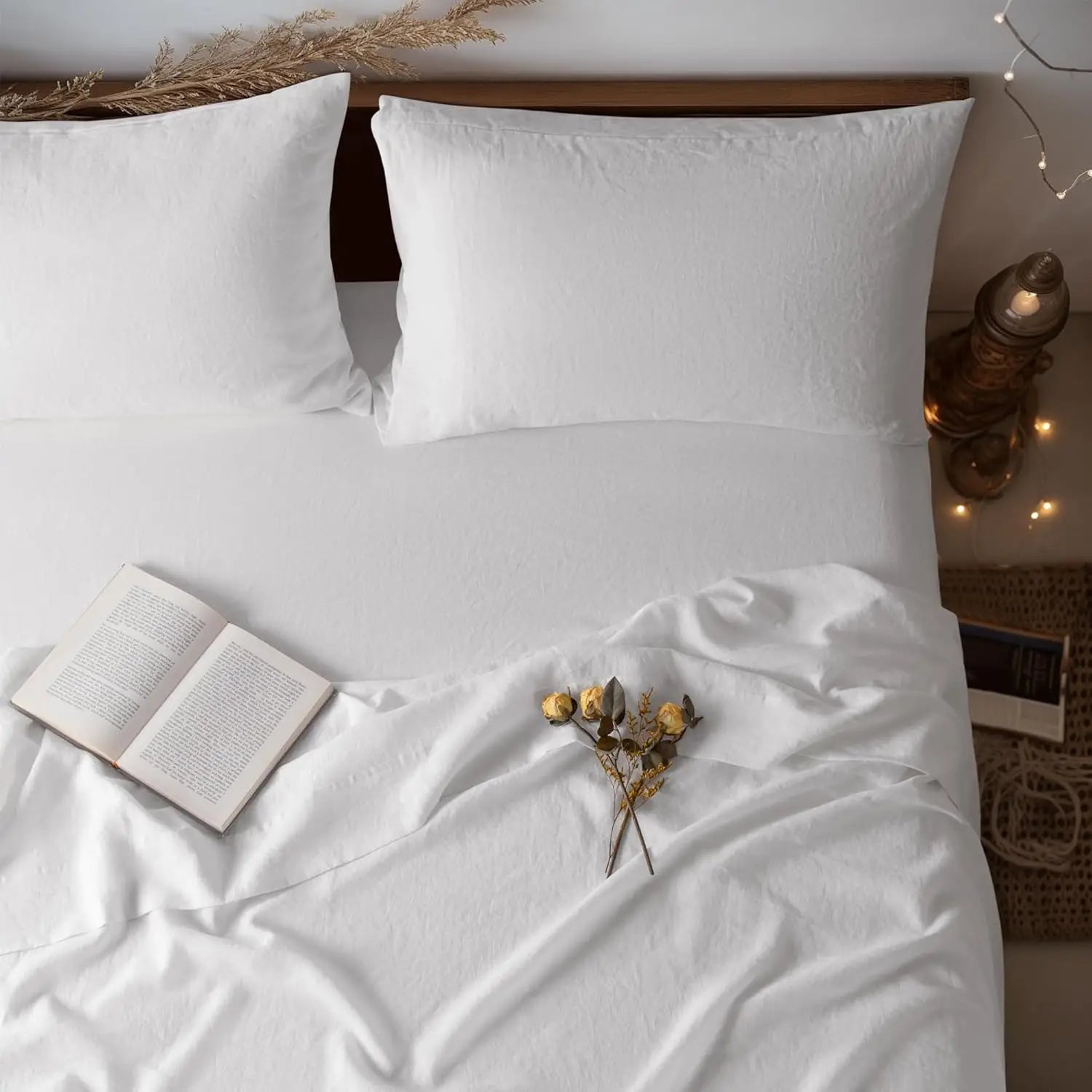 fachgo | Linen Sheets Set,100% French Stone Washed Pure Linen Bed Sheets, 3 Pieces (1 Flat Sheet, 2 Pillowcase) Suitable for Hot Sleepers