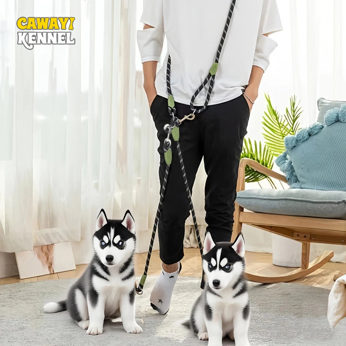 fachgo | 1 PC Hands Free Dog Leash for 2 Dogs Reflective Running Dual Dog Leash 360° Swivel Leash for Pet Outdoor Walking Jogging Hiking