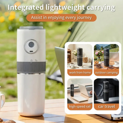 Travel-Friendly All-in-One Coffee Maker - Built-in Grinder, Handheld Espresso Machine & Mini Pour Over Cup for Home and Outdoor