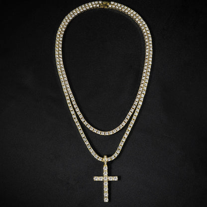 fachgo | Hip Hop Iced Out Cross Pendant Necklace Strap 4mm Zircon Tennis Chain Men Women Sparkling Necklace Punk Jewelry Fashion Gift