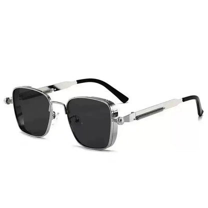fachgo | Men Driving Sunglasses Vintage Steampunk Square Sunglasses Metal Frame with Spring Hinges Women Eyepiece Trendy Driver 2028