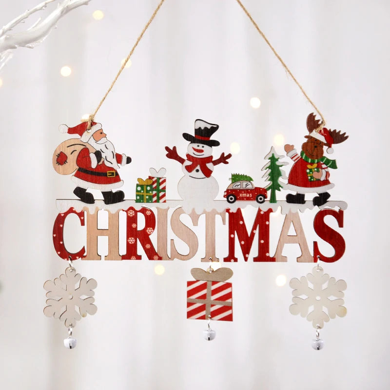 fachgo | Christmas Wooden Decorations Wall Porch Letter Pendant Snowman Hang Up Creative Decorative Crafts
