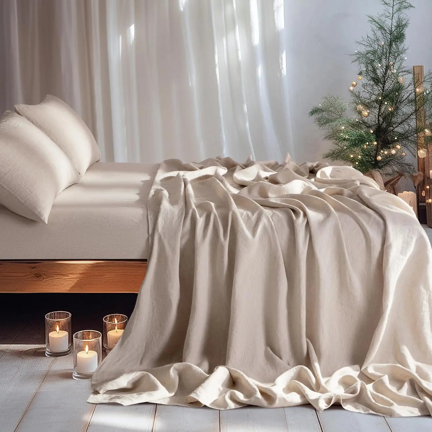 fachgo | Linen Sheets Set,100% French Stone Washed Pure Linen Bed Sheets, 3 Pieces (1 Flat Sheet, 2 Pillowcase) Suitable for Hot Sleepers