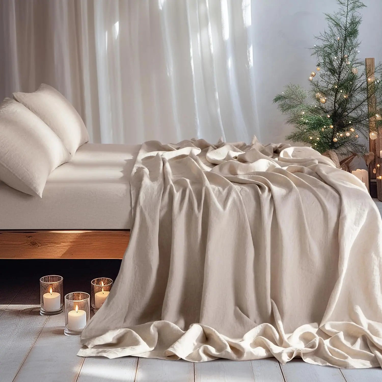 fachgo | Linen Sheets Set,100% French Stone Washed Pure Linen Bed Sheets, 3 Pieces (1 Flat Sheet, 2 Pillowcase) Suitable for Hot Sleepers