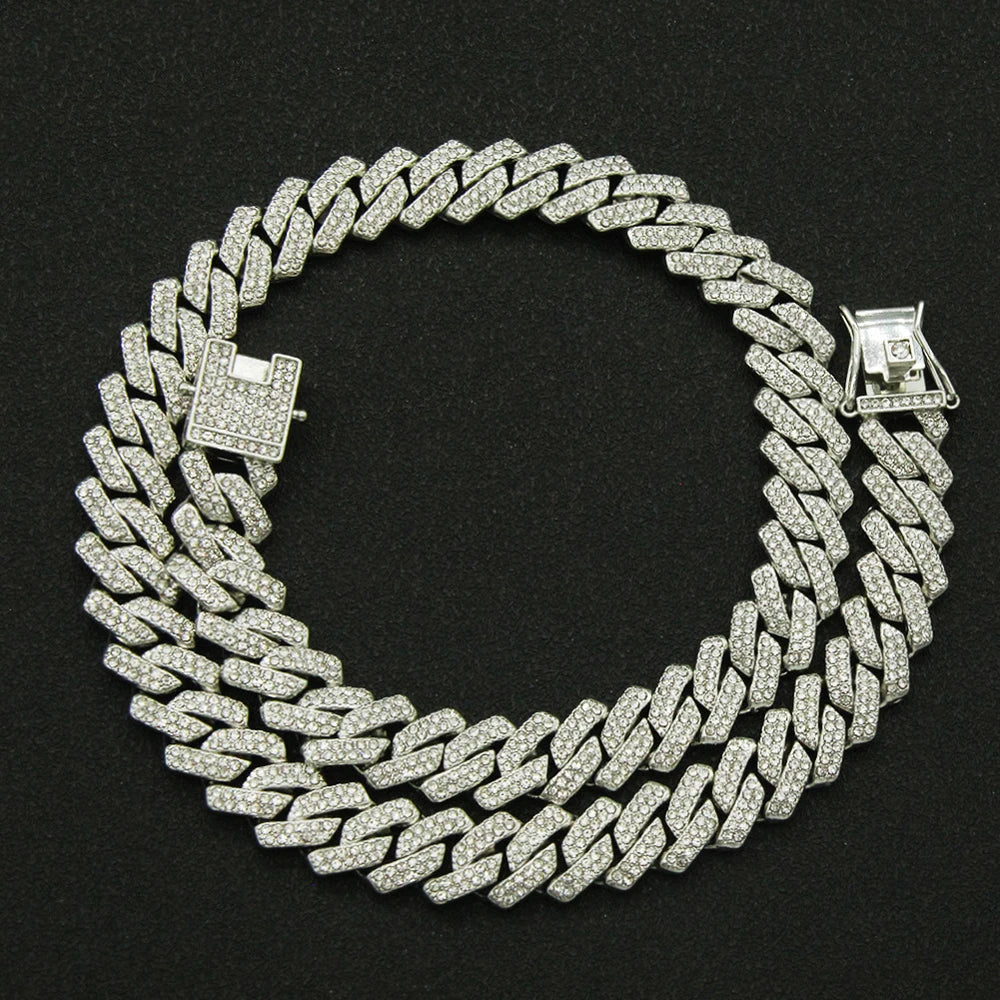 fachgo | Fashion Men Cuban Link Iced Out Necklace 14MM width Rhinestones Chain Rapper CZ Cuban Chain Necklace Hip Hop Birthday Jewelry