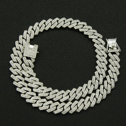 fachgo | Fashion Men Cuban Link Iced Out Necklace 14MM width Rhinestones Chain Rapper CZ Cuban Chain Necklace Hip Hop Birthday Jewelry