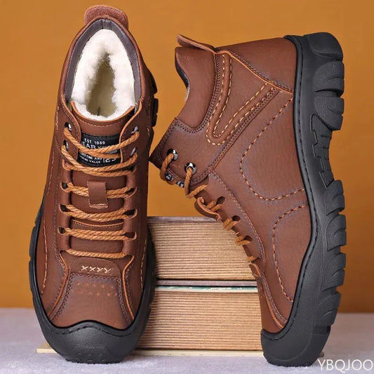 fachgo | Men's Winter Velvet Thick Boots Outdoor High Top Snow boots Casual Waterproof Shoes New Lace Up Men Cotton Shoes Botas Zapatos ﻿