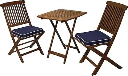 fachgo | Square Foldable Bistro Patio Furniture Set - 3-Piece Eucalyptus Wood Outdoor Set with Table and 2 Cushioned Chairs, Ideal for Ou