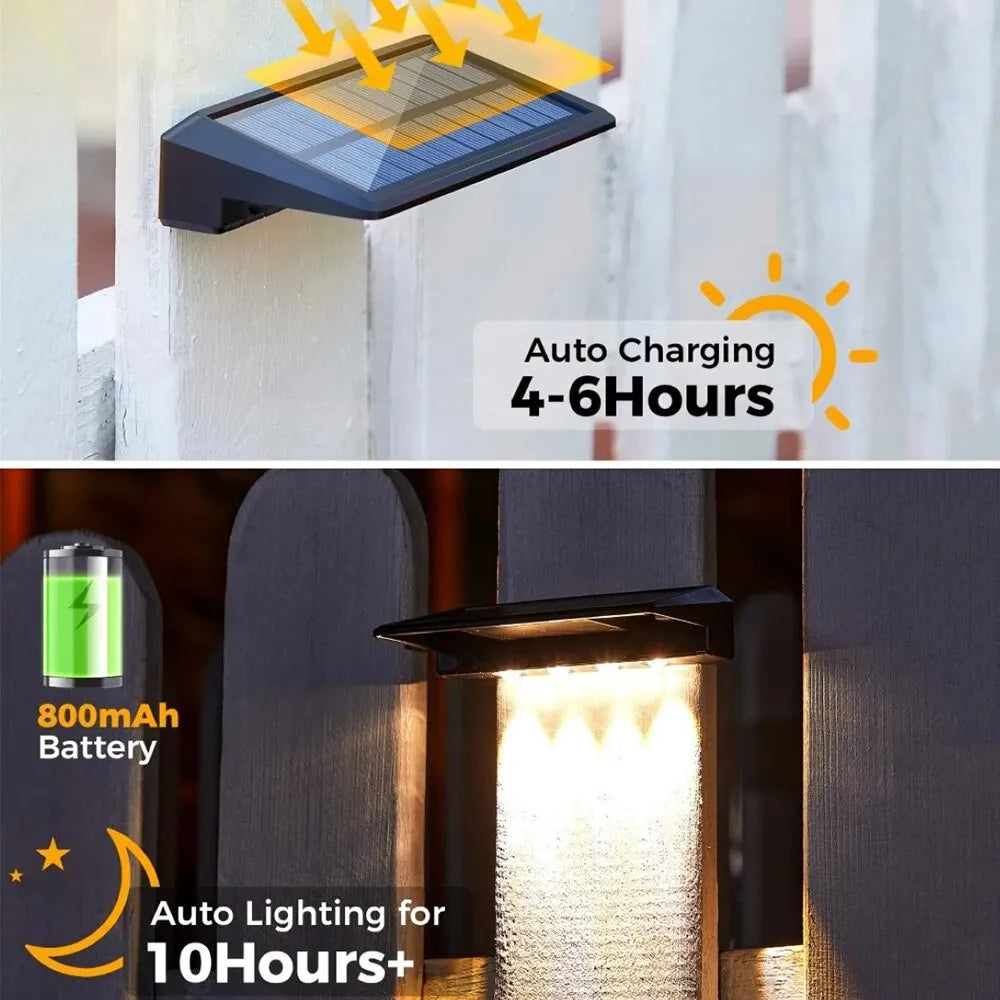 fachgo | 2 Pack Solar Wall Lights 4 LED Solar Fence Lights Outdoor Waterproof Solar Deck Lights Wall Lights for Fence Post Yard Pathway