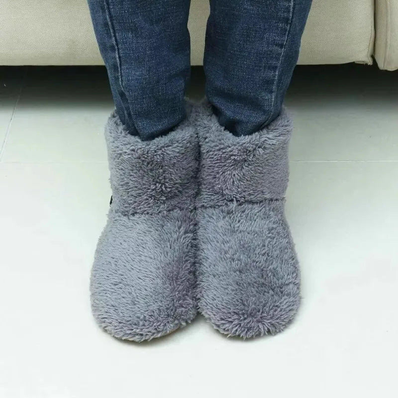 USB Heater Shoes Men Women Winter Warm Snow Boots Foot Warmer Plush Heating Rechargeable Slippers Electric Heated Slippers