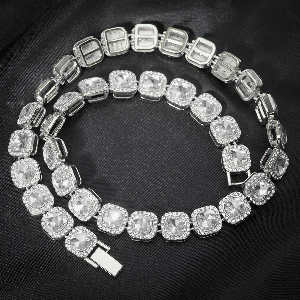 fachgo | Luxury Paved Crystal Heart 13mm Cuban Link Chain Necklace for Women Hip Hop Iced Out Round Square Tennis Chain Bracelet Jewelry