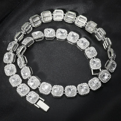 fachgo | Luxury Paved Crystal Heart 13mm Cuban Link Chain Necklace for Women Hip Hop Iced Out Round Square Tennis Chain Bracelet Jewelry