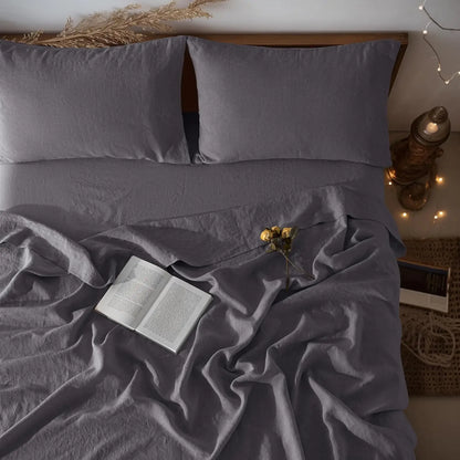 fachgo | Linen Sheets Set,100% French Stone Washed Pure Linen Bed Sheets, 3 Pieces (1 Flat Sheet, 2 Pillowcase) Suitable for Hot Sleepers