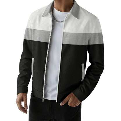 fachgo | Men s Casual Lapel Collar Zip Up Jacket with Patchwork Design Pockets and Stylish Outerwear for Fall Fashion