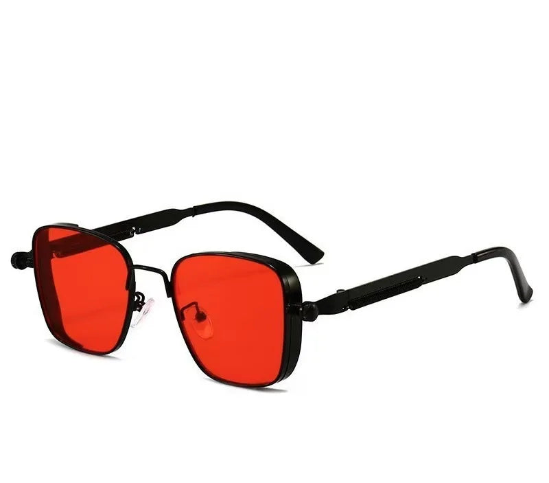 fachgo | Men Driving Sunglasses Vintage Steampunk Square Sunglasses Metal Frame with Spring Hinges Women Eyepiece Trendy Driver 2028