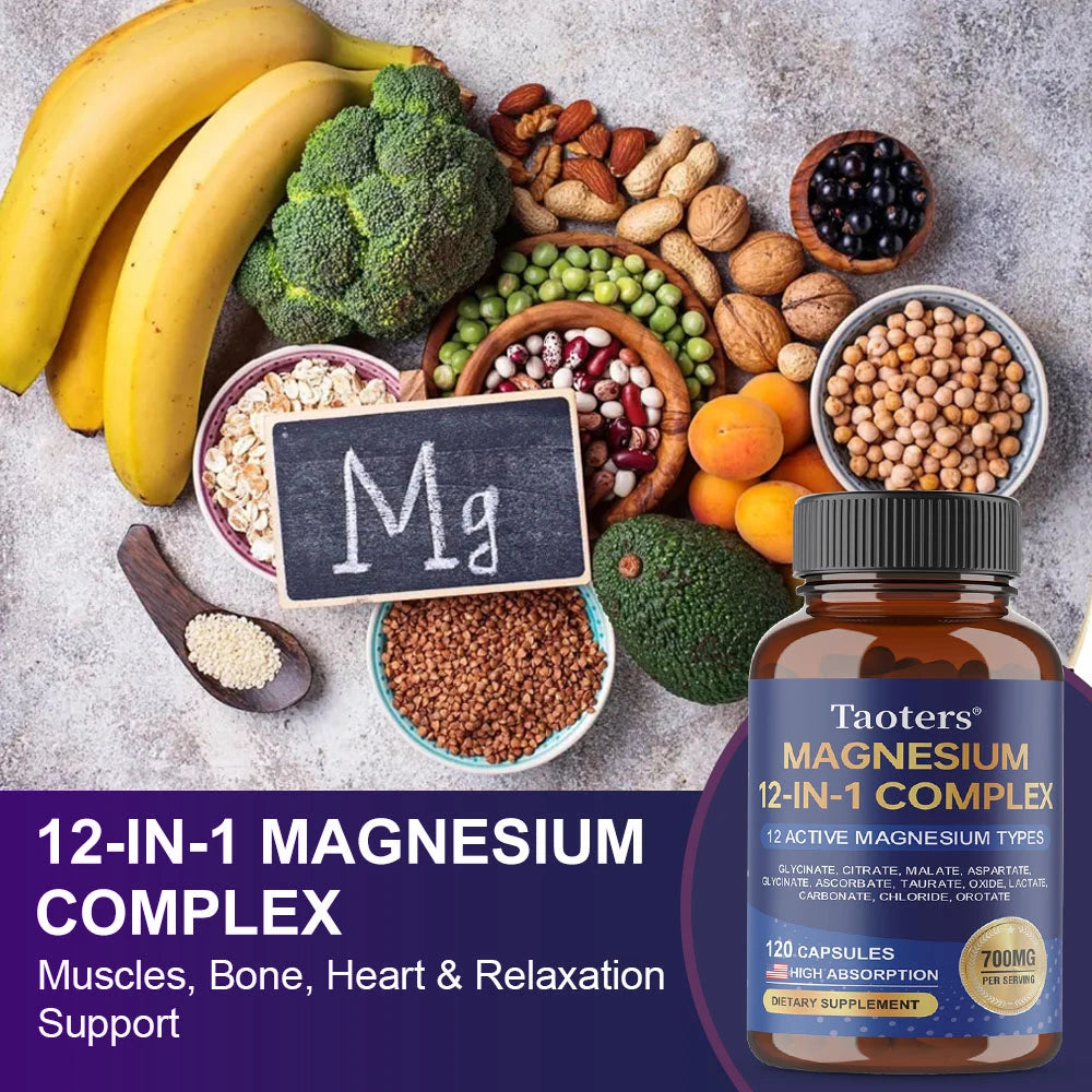 12-in-1 Magnesium Complex Supplement – High Absorption Rate, Supports Muscles, Nerves and Sleep, Suitable for Men and Women