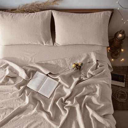 fachgo | Linen Sheets Set,100% French Stone Washed Pure Linen Bed Sheets, 3 Pieces (1 Flat Sheet, 2 Pillowcase) Suitable for Hot Sleepers