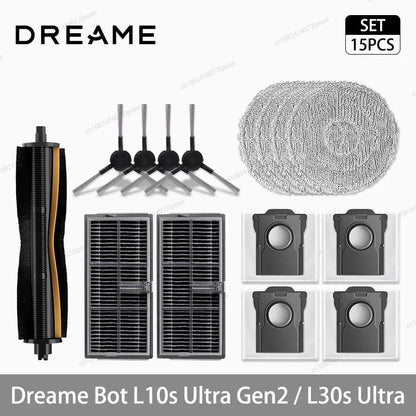 Dreame L10s Ultra Gen2 / L30s Ultra Robot Vacuum Cleaner Accessories Main Side Brush Mop Cloth Hepa Filter Dust Bag Spare Parts